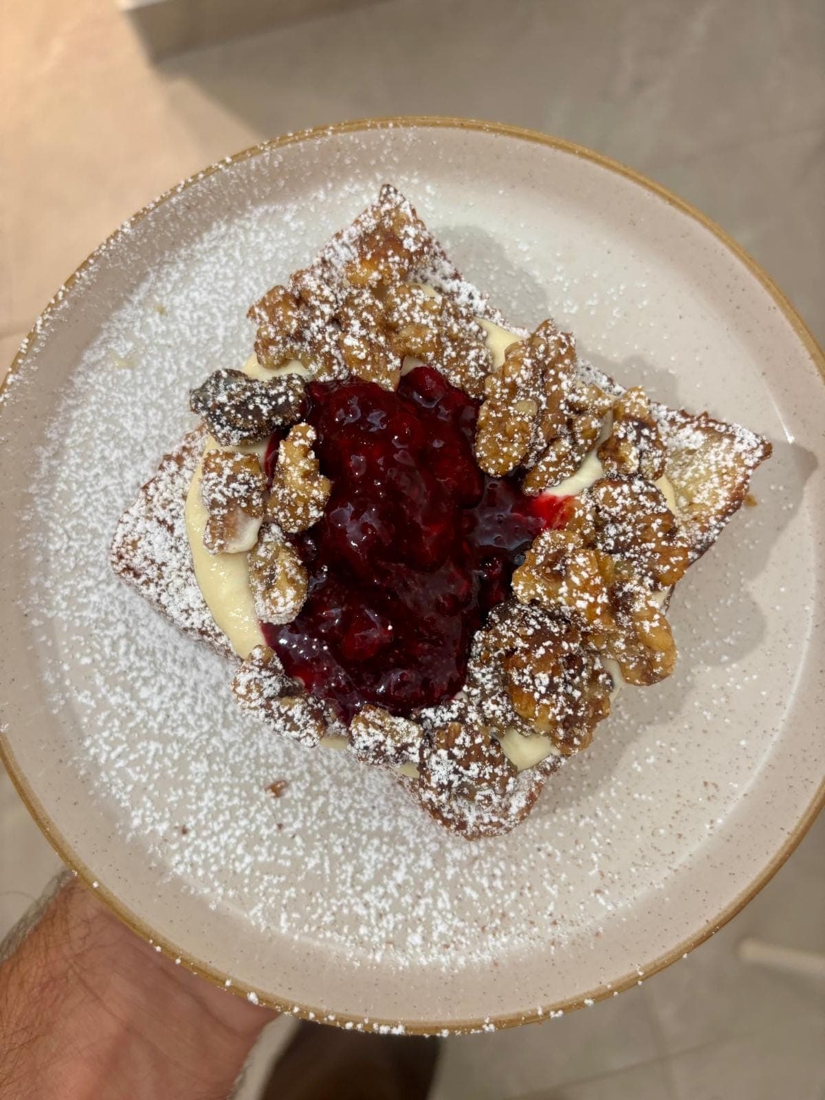 Summer Bliss French toast with whipped maple mascarpone, summer fruits compote and candied walnuts